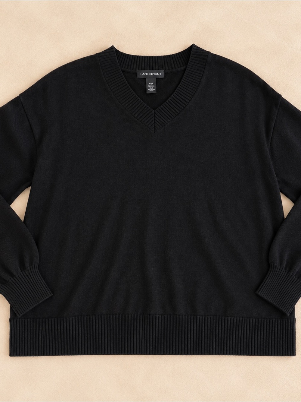 Lane Bryant Black V-Neck Sweater Ribbed Trim NWT Plus Size 22/24